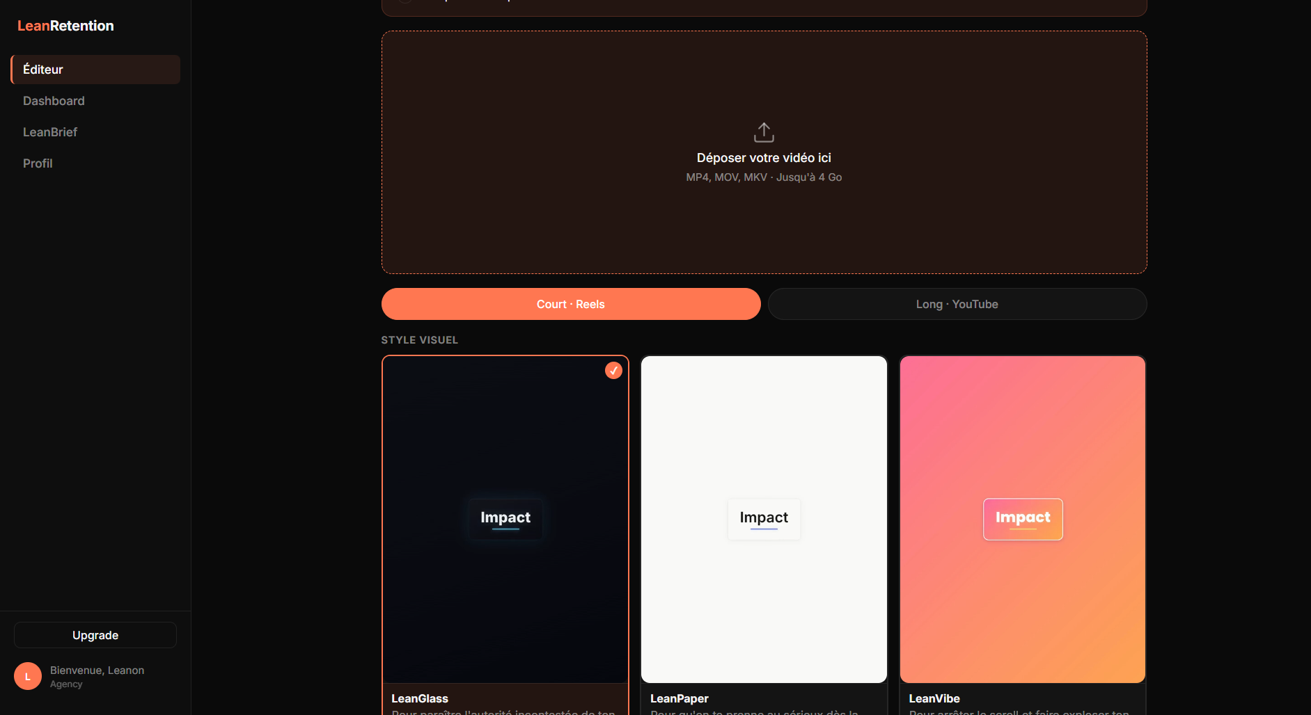 Interface d'upload LeanRetention